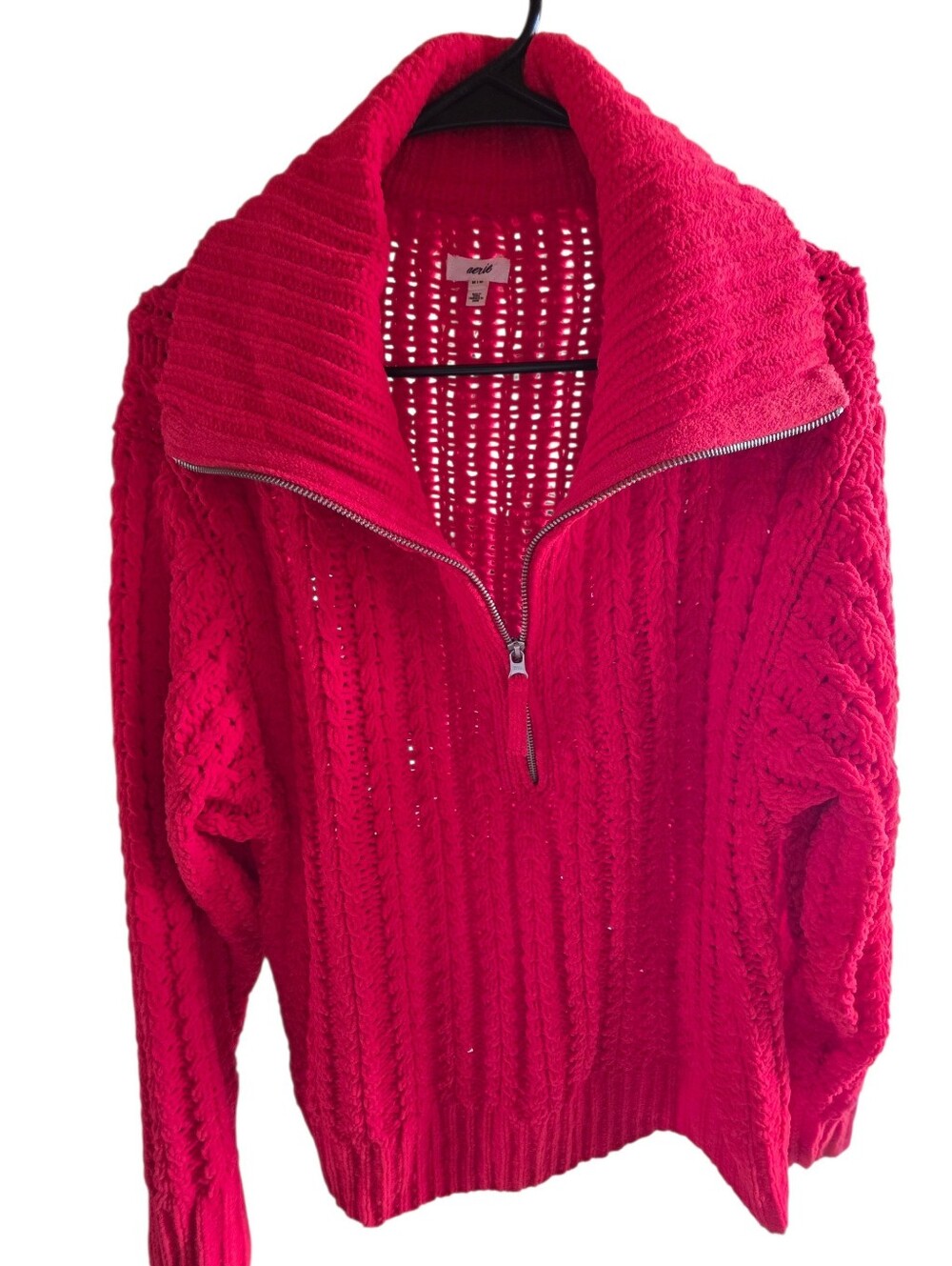 aerie Coral Pink Cable Half-Zip Turtleneck Sweater